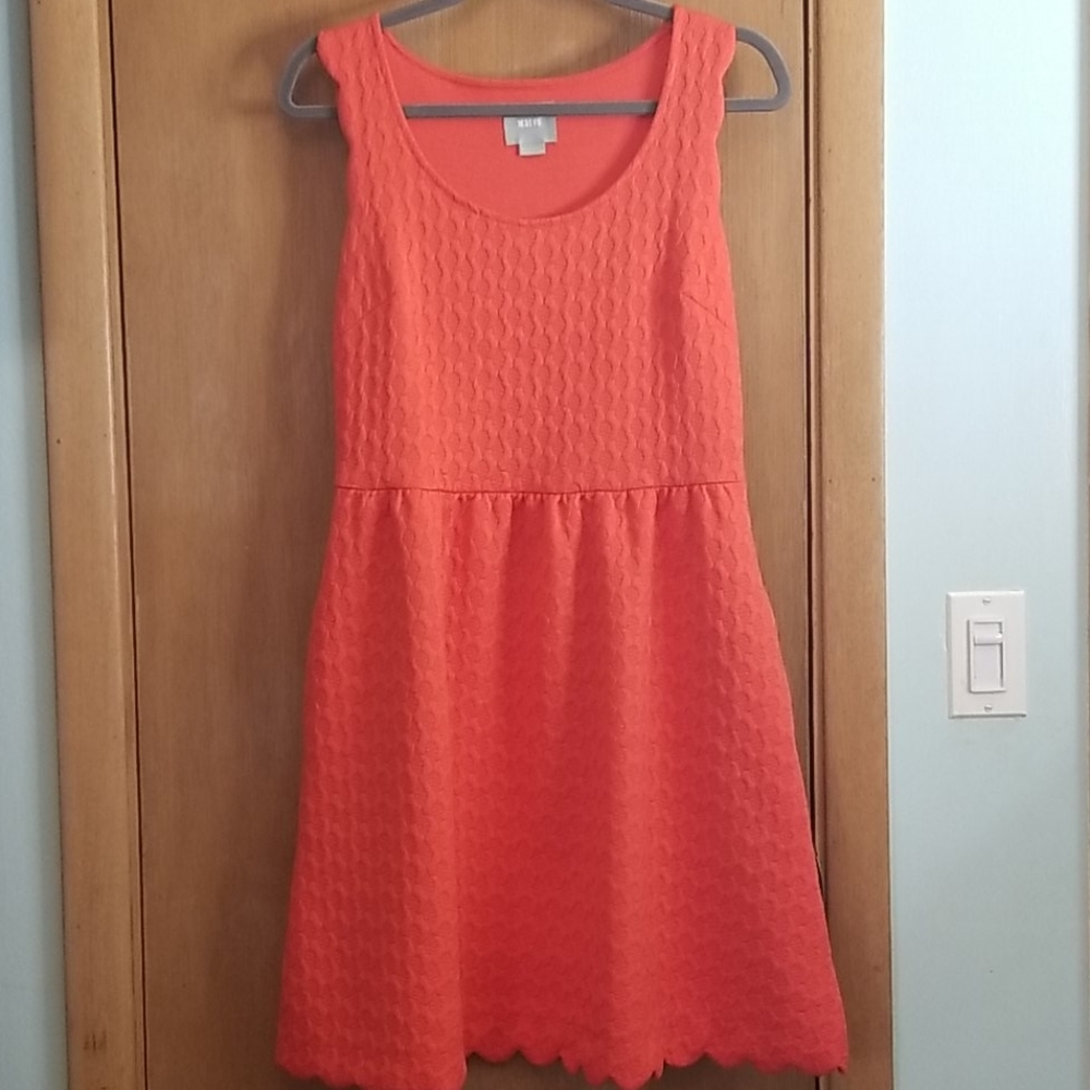 Anthropologie Maeve Coral Caye Scalloped Dress Mp
